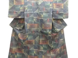 未使用品　幾何学模様織出し十日町紬着物